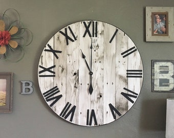 36" Extra Large Shabby Chic Rustic Farmhouse Clock, Pallet Wall Clock, Oversized Wooden Wall Decor, Christmas Living Room Mantle Gift Decor