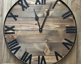 20" Rustic Wall Clock, Distressed Wall Clock, Farmhouse Style Clock, Wooden Clock, Modern Rustic Clock, Clock for Wall