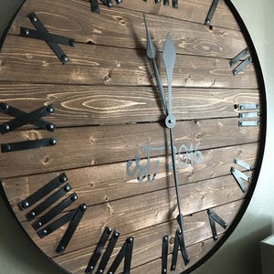 24" Large Farmhouse Wooden Wall Clock Modern Farmhouse Style Rustic Oversized Wood Wall Home Decor, Last Name Established Gift for Wedding