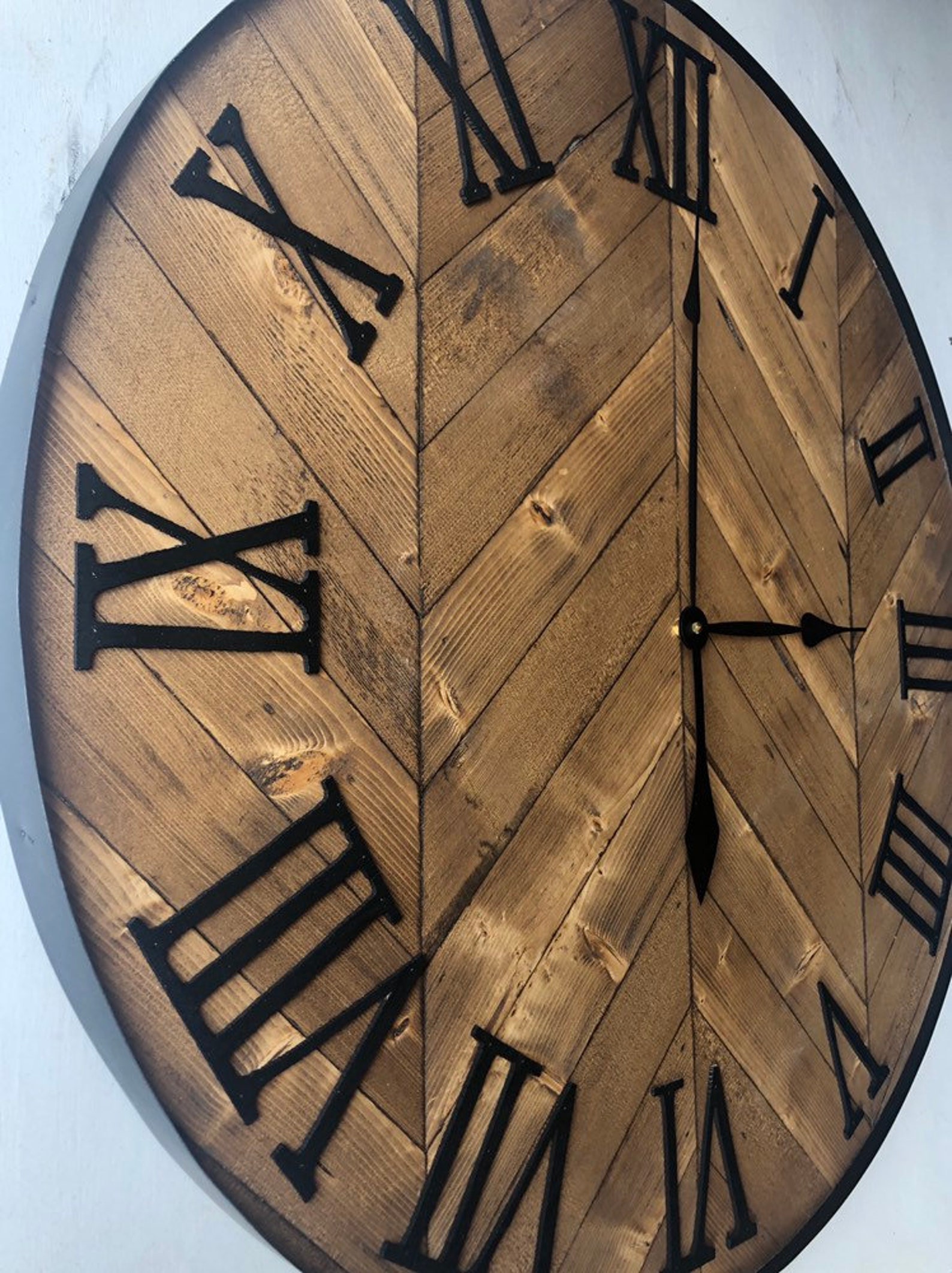 24 Herringbone Clock, Chevron Design, Rustic Wood Clock, Large Clock