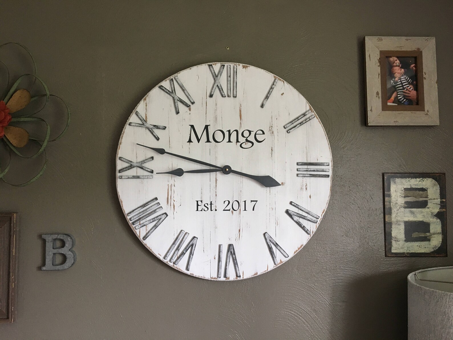 24 White Wall Clock Farmhouse Wall Decor Rustic Wall Etsy