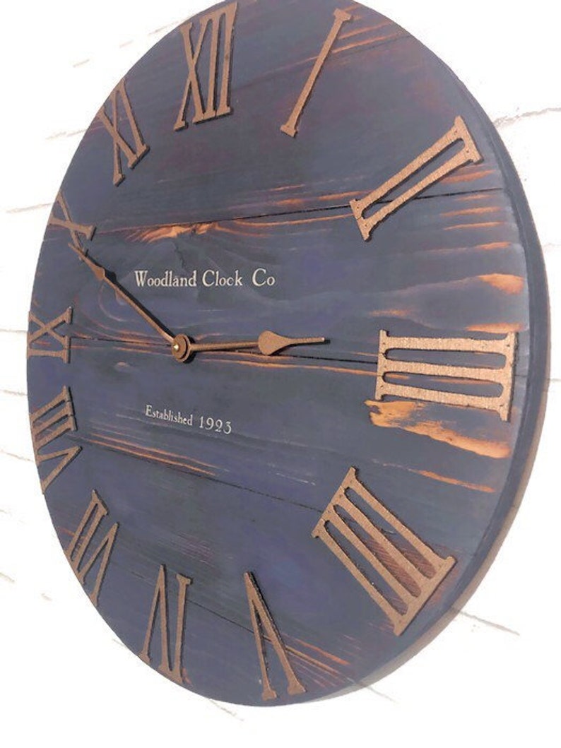 20 Dark Blue and Copper Rustic Wall Clock Etsy