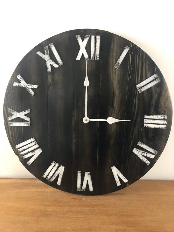 24 Black And White Distressed Clock Rustic