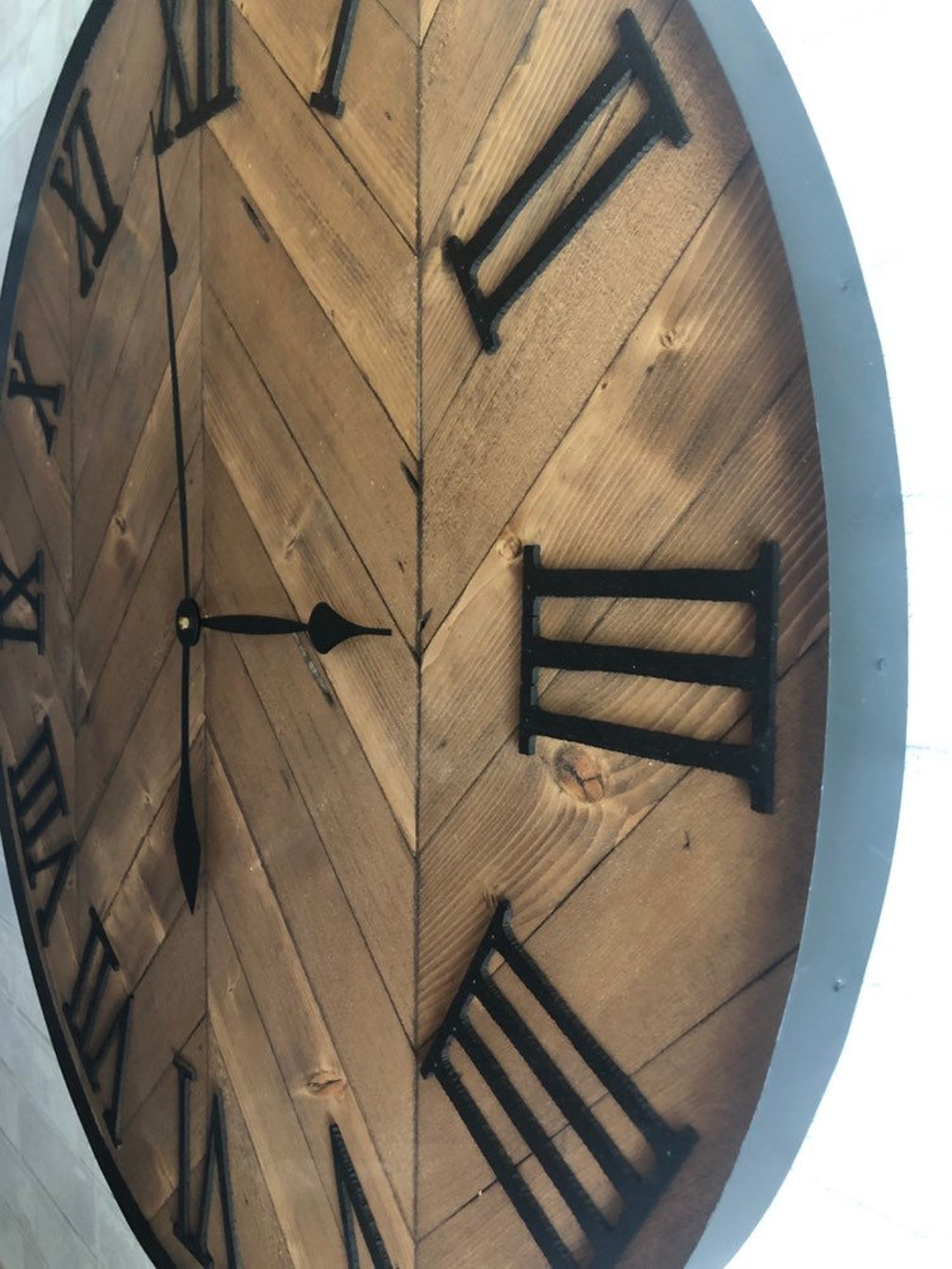 24 Herringbone Clock, Chevron Design, Rustic Wood Clock, Large Clock