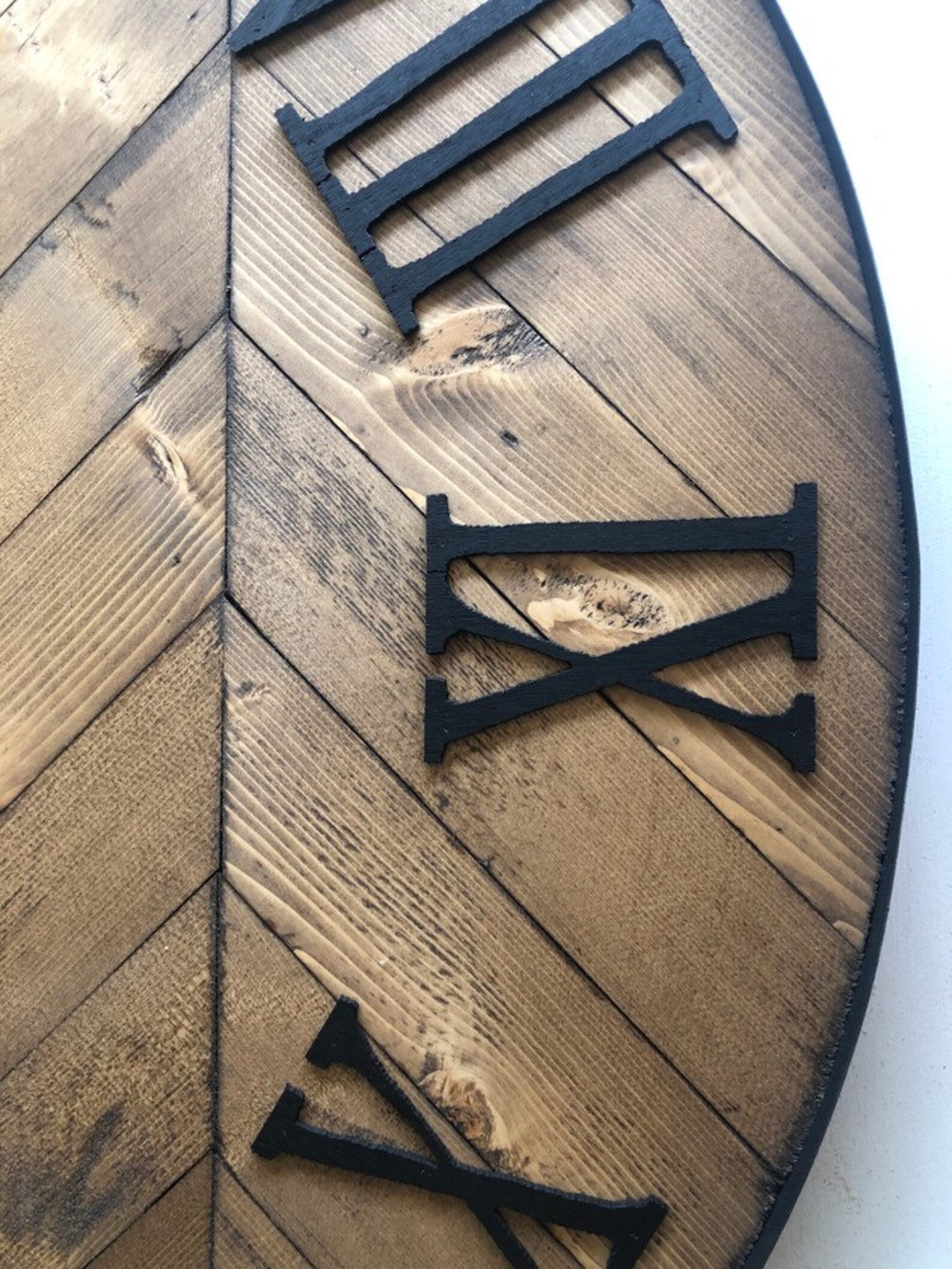 24 Herringbone Clock, Chevron Design, Rustic Wood Clock, Large Clock