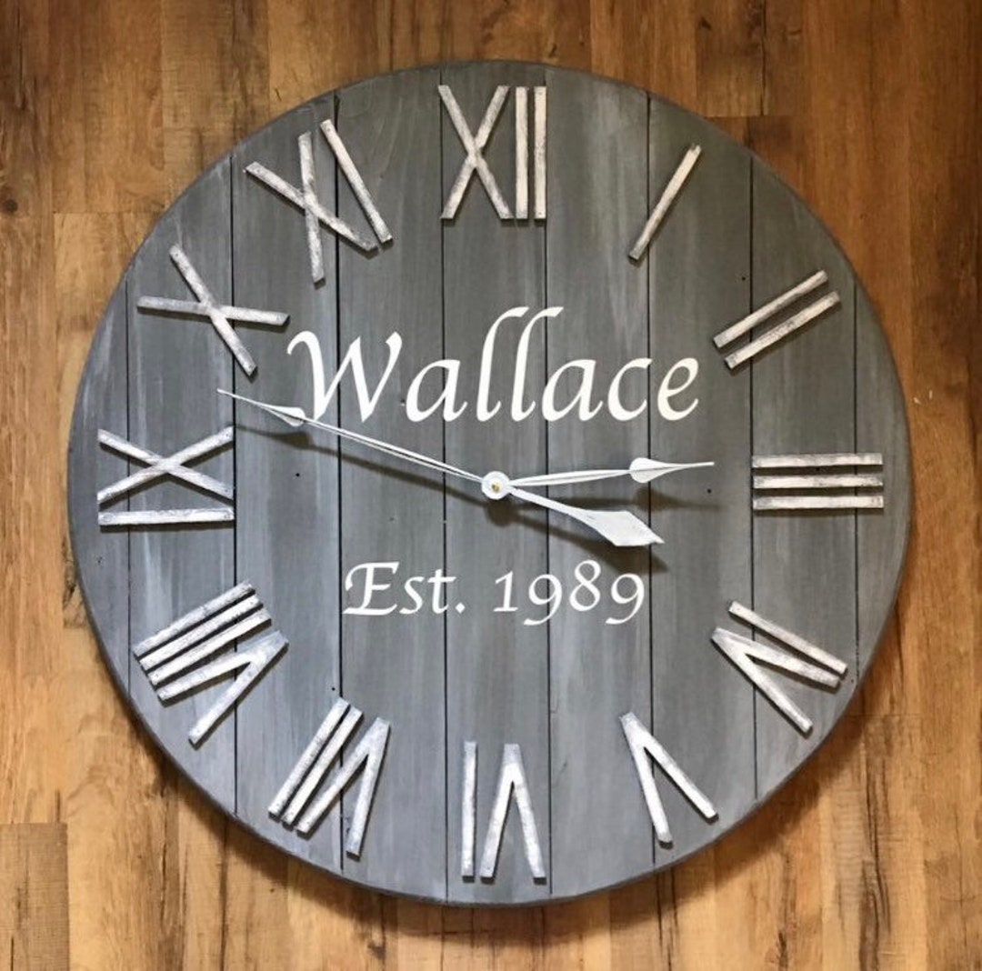 24 Personalized Gray Farmhouse Clock Etsy