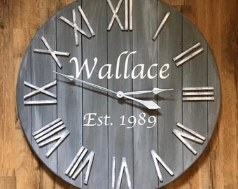 24" Personalized Gray Farmhouse Clock