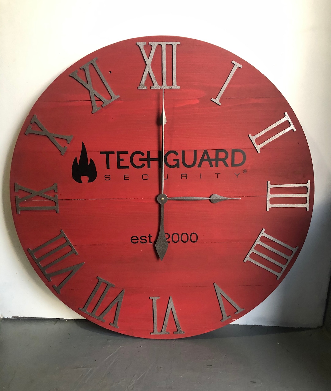 36 Rustic Red Modern Farmhouse Wall Clock, Office Logo Contemporary