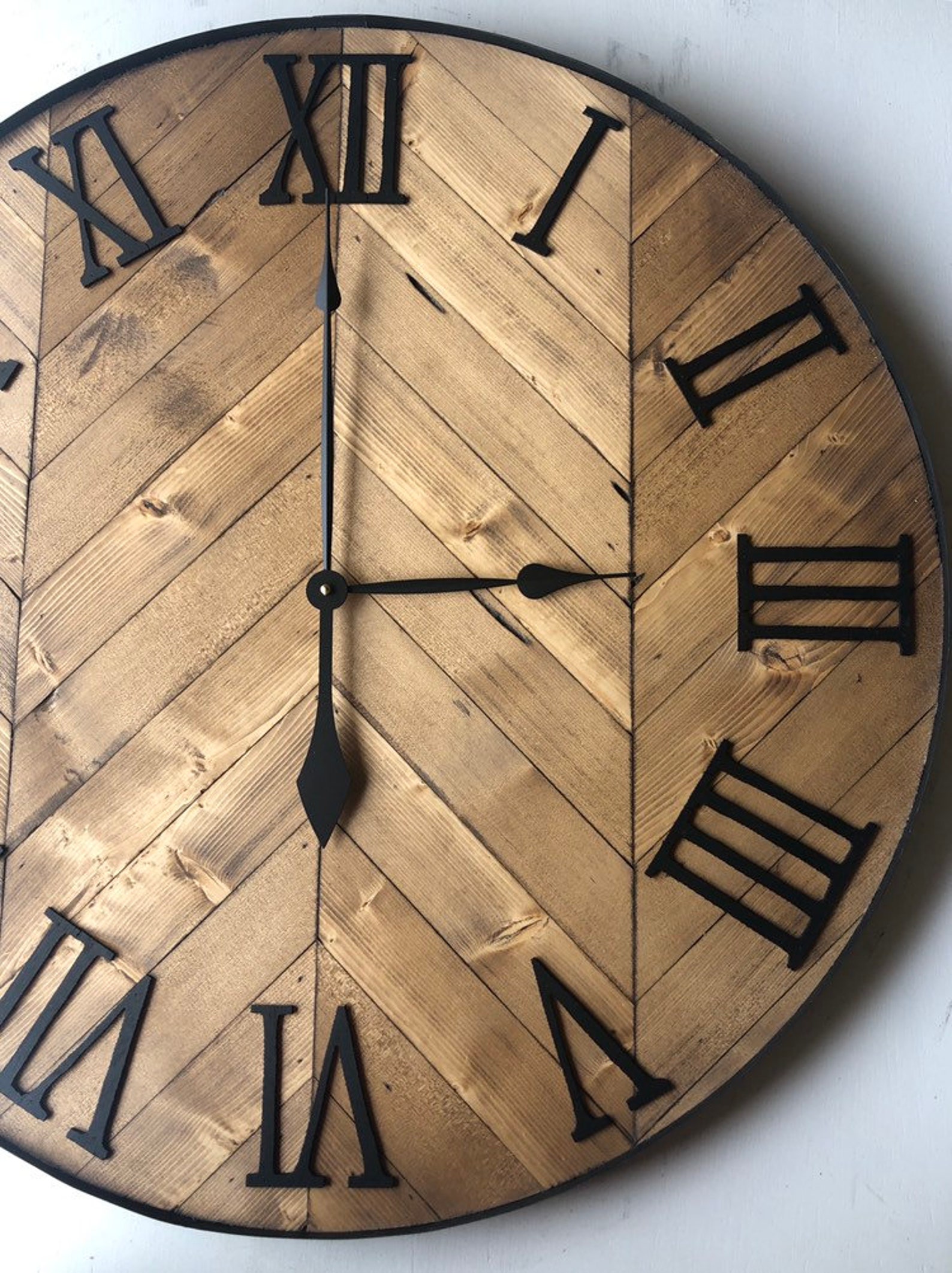 24 Herringbone Clock, Chevron Design, Rustic Wood Clock, Large Clock