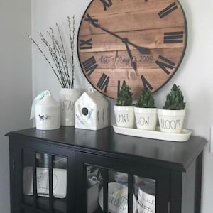 24 Large Farmhouse Wooden Wall Clock Modern Farmhouse Style Rustic Oversized Wood Wall Home Decor, Last Name Established Gift for Wedding image 3