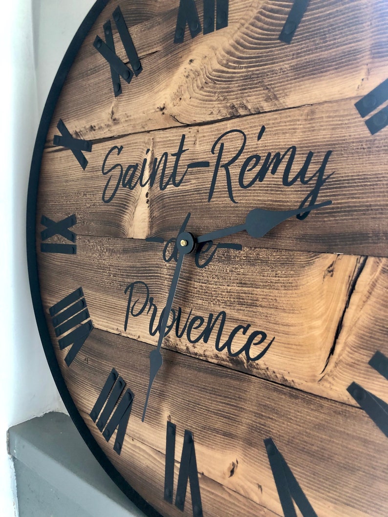 24 Large Farmhouse Wooden Wall Clock Modern Farmhouse Style Rustic Oversized Wood Wall Home Decor, Last Name Established Gift for Wedding image 9