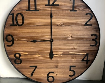 24" Numeric Wall Clock, Large Wall Clock, Farmhouse Wall Decor, Oversized Clock, Modern Rustic, Anniversary Gift, 5 Year Anniversary