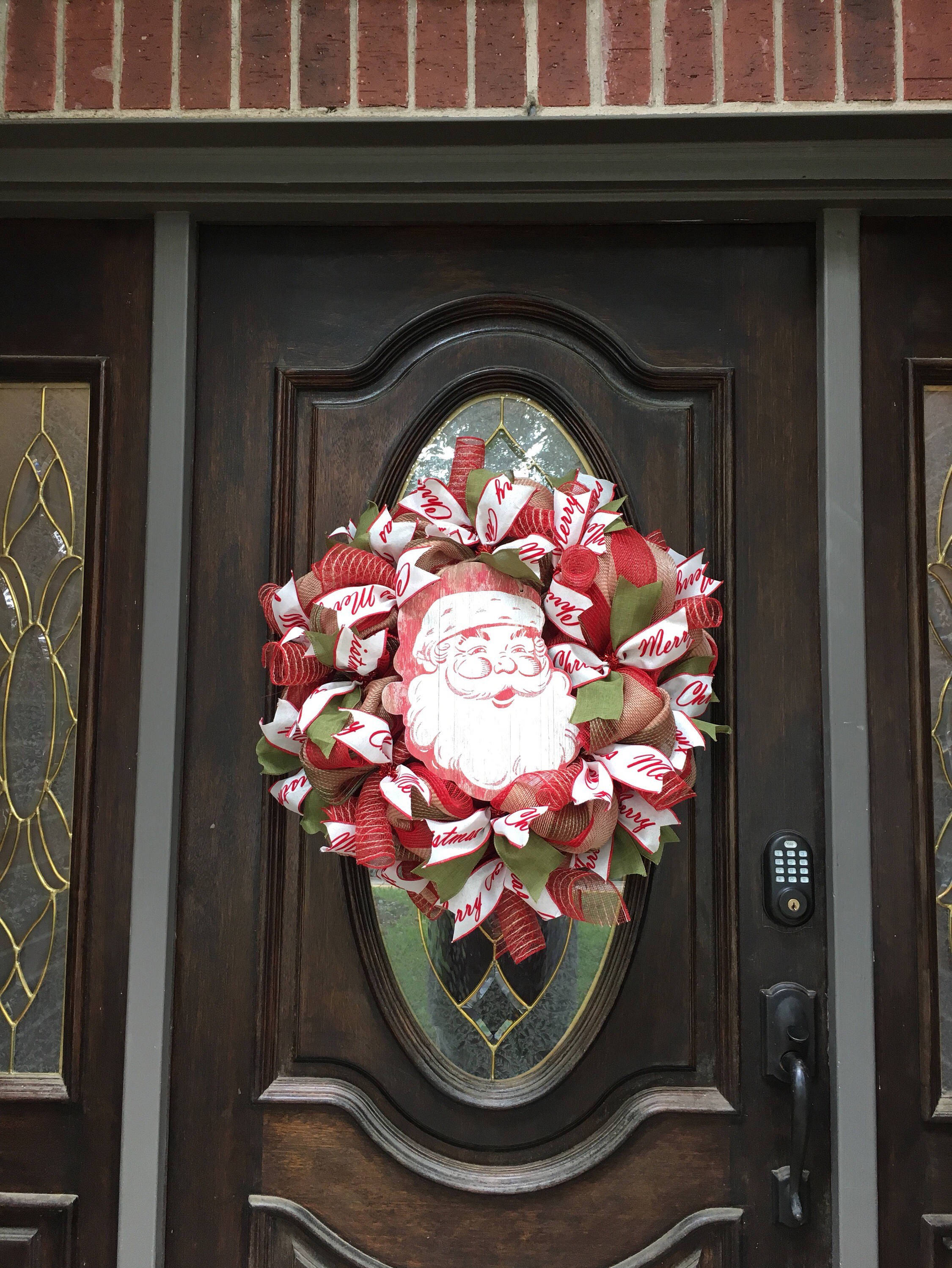 Christmas Front Door Wreath, Sparkly Santa Wreath, Chrismtas Deco Mesh