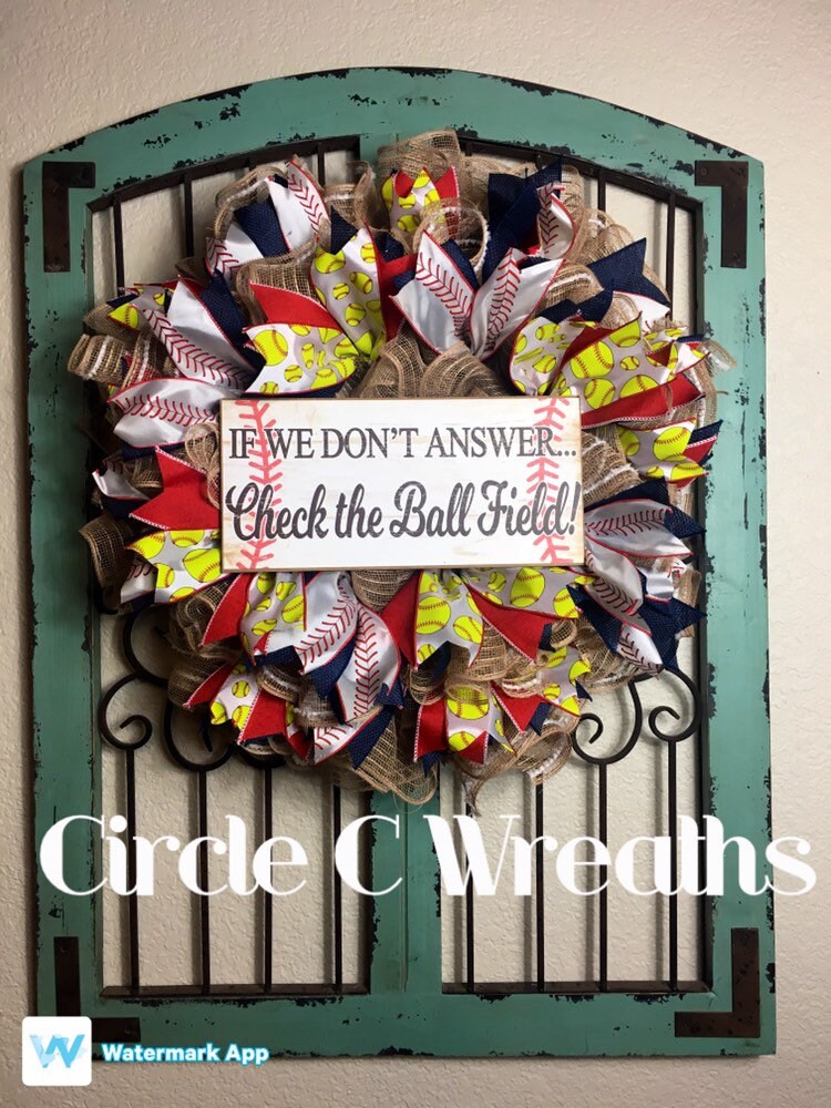 Softball Wreath Baseball Wreath Check The Ball Field If We Don