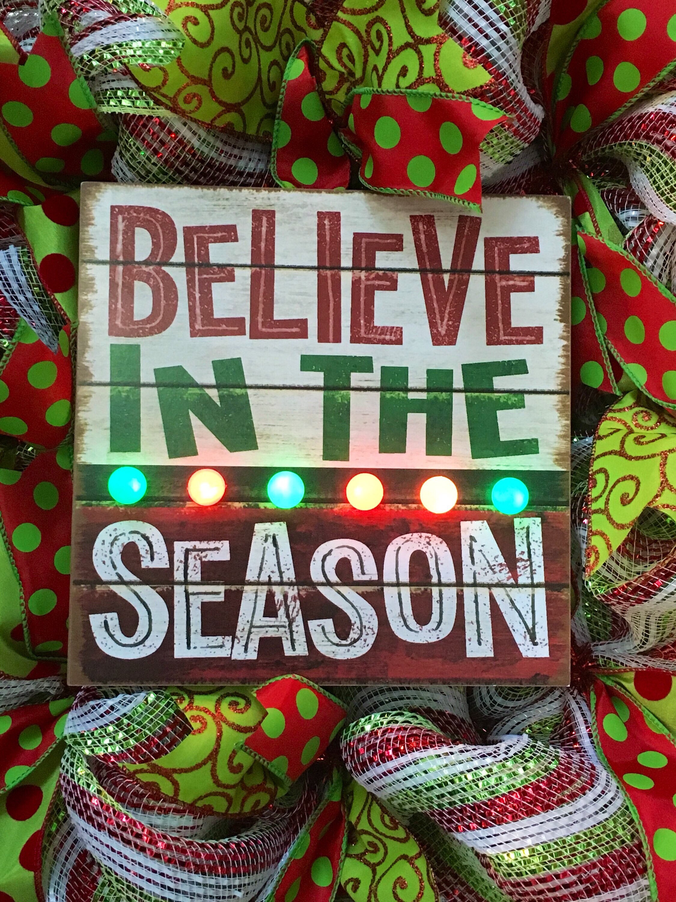 Christmas Front Door Wreath, LIGHTS UP, Holiday, Festive Christmas