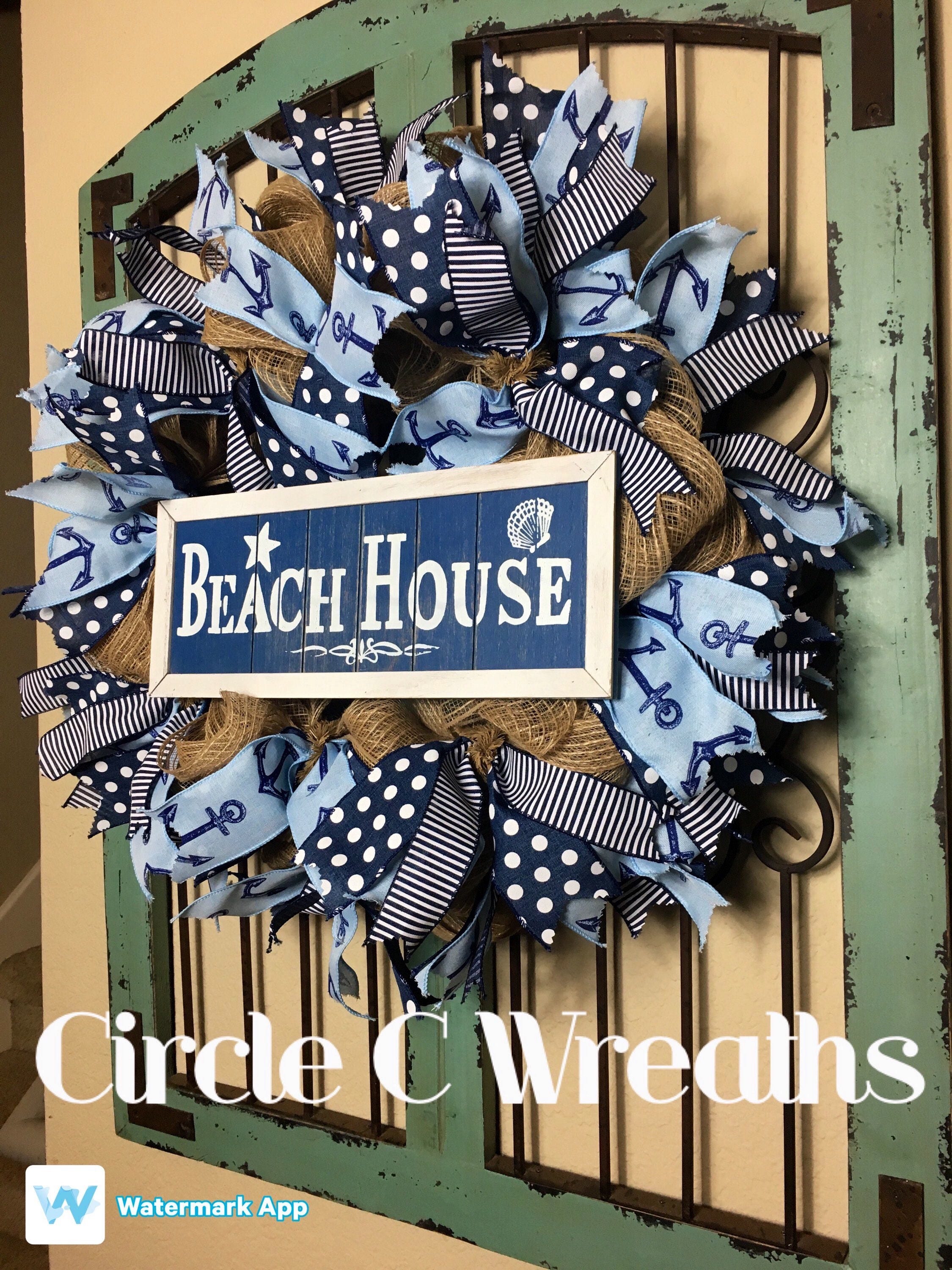 Coastal Beach Front Door Wreath Beach House Wreath Burlap Beach