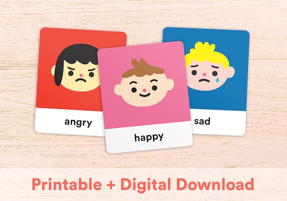 Feelings Emotions Printable Flashcards For Toddlers Etsy