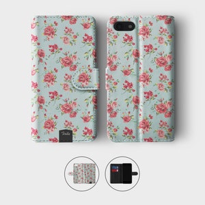 Portefeuille Tirita Étui pour téléphone à rabat Fleurs Roses estrades Espace Lune Étoiles Planètes Abeilles à pois pour iPhone 15 14 13 12 11 6 7 XR SE Samsung 06