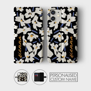 Étui portefeuille personnalisé Tirita à rabat floral personnalisé fleurs rétro modernes pour iPhone 15 14 13 12 11 8 XR SE Samsung Galaxy S20 S10 S9 image 7