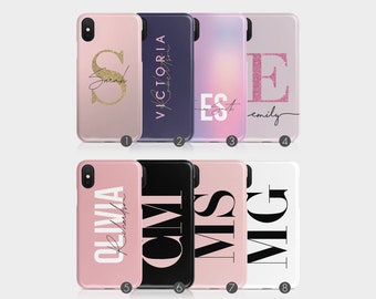 Personalised Initials Custom Hard Phone Case Rose Gold Glitter Monogram Pink Name for iPhone 15 14 13 12 11 5 SE 6 7&8 Xs Xr Samsung S20 S10
