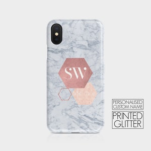 Personalised Initials Custom Hard Phone Case Marble Rose Gold Stripes Name for iPhone 15 14 13 12 11 Xs 5s 8 SE 6s Samsung Galaxy S20 S10 02