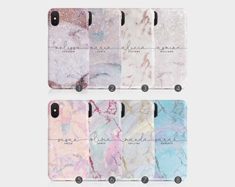 Personalised Initials Custom Hard Phone Case Marble Gold Silver Name iPhone for iPhone 15 14 13 12 11 Xs 5s 8 SE 6s Samsung Galaxy S20 S10