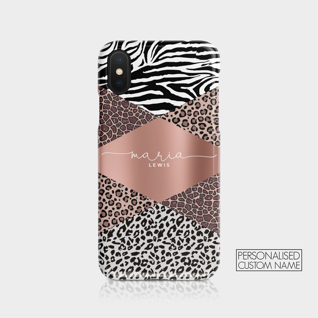 Personalised Custom Hard Phone Case Animal Print Leopard Zebra Rose Gold for iPhone 14 13 12 11