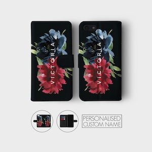 Funda de teléfono personalizada con iniciales personalizadas, estilo billetera con tapa, flores florales, primavera, estilo shabby chic para iPhone 13, 12, 11, 5, SE, 6s, 7, 8 Plus, Xs Max, Samsung 10
