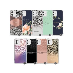 Tirita Personalised Phone Case Shockproof Soft for iPhone 15 14 13 12 SE 11 6 8 Plus Xs Xr Animal Print Floral English Roses Sequin Ombre