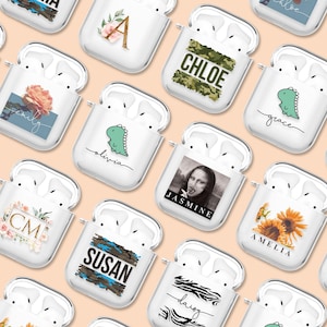 Tirita Personalised AirPod Case Cover for AirPods 1  2  3 4, AirPods Pro 1 2 Cute Design For Girls Designer Clear Case with Clip Keychain