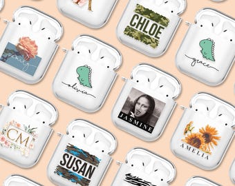 Tirita Personalisierte AirPod Case-Abdeckung für AirPods 1 2 3 4, AirPods Pro 3 2 1 Niedliches Design für Mädchen Designer Klare Hülle mit Clip-Schlüsselanhänger