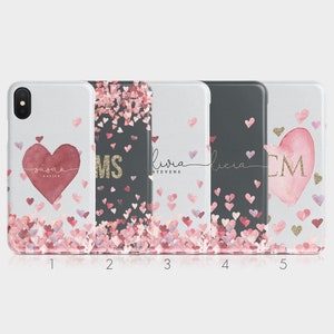 Personalised Initials Custom Hard Phone Case Floating Hearts Rain Name for iPhone 15 14 13 12 11 Xs 5s 8 SE 6s Samsung Galaxy S20 S10