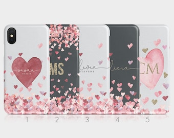 Personalised Initials Custom Hard Phone Case Floating Hearts Rain Name for iPhone 15 14 13 12 11 Xs 5s 8 SE 6s Samsung Galaxy S20 S10