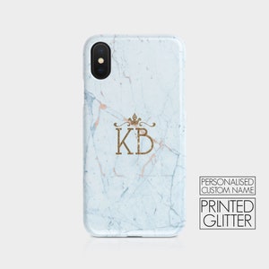 Personalised Initials Custom Hard Phone Case Marble Granite Monogram Glitter Gold Name iPhone 12 5 5s SE 6 6s 7&8 X Xs 11 Samsung Motorola image 3