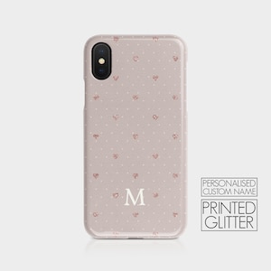 Personalised Initials Custom Hard Phone Case Polka Dots Heart Rose Gold Monogram for iPhone 15 14 13 12 5 SE 6 6s 8 Xs Xr Samsung S20 S10 04