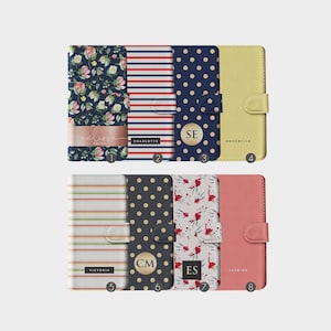 Personalisierte Initialen Custom Portemonnaie Leder Handyhülle Shabby Blumen Streifen Punkte Name für iPhone 16 15 14 13 12 11 SE 8 Samsung S23 S22
