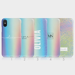 Personalised Initials Custom Hard Phone Case Rainbow Ombre Holographic Name for iPhone 16 15 14 13 12 11 Xs 8 SE 6s Samsung S24 S23 S22 S20