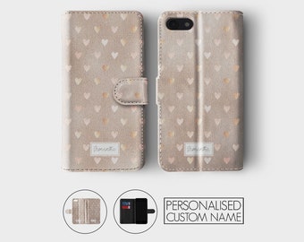 Personalised Initials Custom Wallet Leather Phone Case Marble Hearts Rose Gold for iPhone 15 14 13 12 11 5 SE 6 7 8 Plus Xr Xs Max Samsung