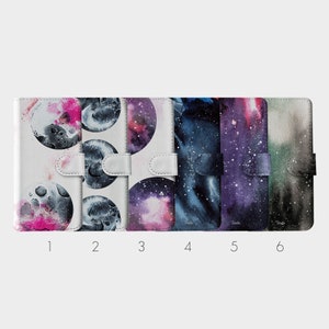 Tirita Wallet Couro Flip Phone Case Celestial Lua Estrelas Universo Impresso Glitter para iPhone 15 14 13 12 11 5 SE 6 6s 7 8 Plus X Xr Xs Max