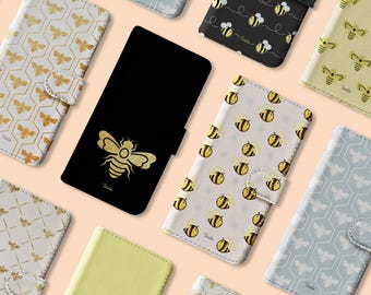 Tirita Wallet Leather Flip Phone Case Honey Bees Kawaii Honeycomb Bumblebee for iPhone 17 16 15 14 13 12 SE 11 Pro Max Samsung S25 S23 S22
