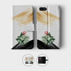 Portefeuille Tirita Étui pour téléphone à rabat en cuir Plantes tropicales Feuilles vertes Fleur de cactus Palmier pour iPhone 15 14 13 12 11 SE 6 6s 7 8 Plus X Xr Xs Max 03