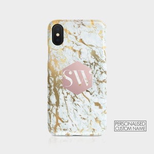 Personalised Initials Custom Hard Phone Case Marble Granite Monogram Glitter Gold Name iPhone 12 5 5s SE 6 6s 7&8 X Xs 11 Samsung Motorola image 6