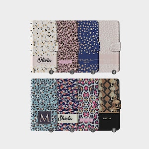 Gepersonaliseerde initialen aangepaste portemonnee flip telefoon dier luipaard cheetah slangenleer gouden naam voor iPhone 15 14 13 12 11 SE 6 7 8 Plus XR XS Max