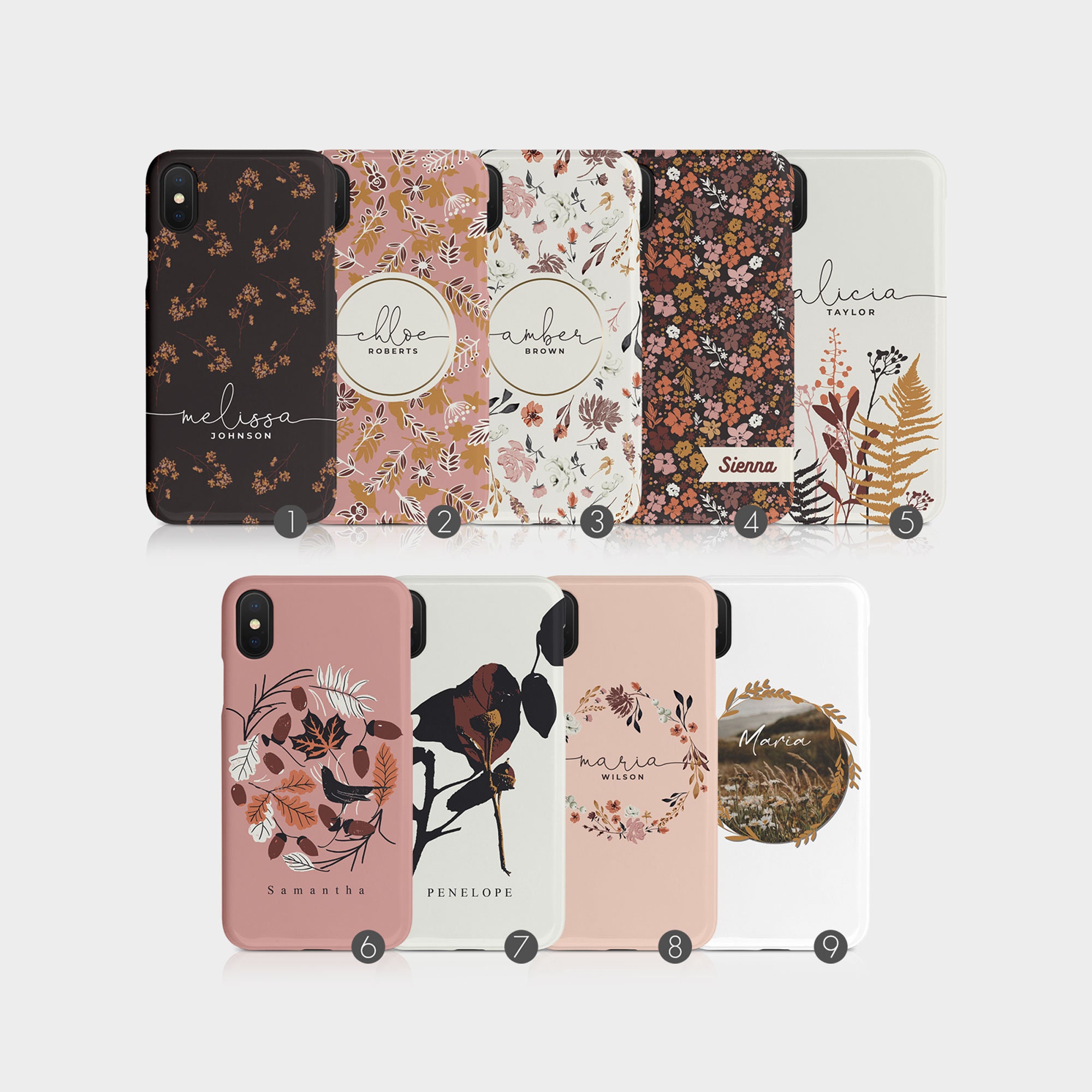 Tirita Personalised Case Custom Cover Autumn Leaves Flowers Nature Wreath Botanical Name for iPhone 16 15 14 13 12 11 SE Samsung S24 S23 S22