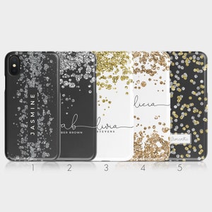 Personalised Initials Custom Hard Phone Case Glitter Dots Confetti Rain Silver for iPhone 15 14 13 12 11 Xs 8 SE 6s Samsung Galaxy S20 S10