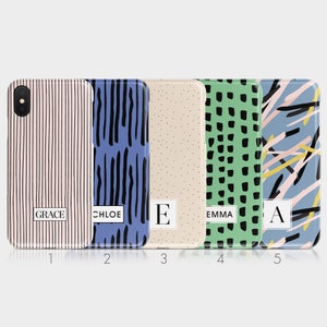 Personalised Initials Custom Hard Phone Case Stripes Polka Dots Abstract Lines Name iPhone 12 11 5 5s SE 6 7&8 X Xs Xr 11 Samsung Motorola image 1