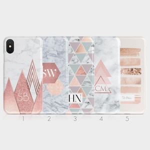 Personalised Initials Custom Hard Phone Case Marble Rose Gold Stripes Name for iPhone 15 14 13 12 11 Xs 5s 8 SE 6s Samsung Galaxy S20 S10