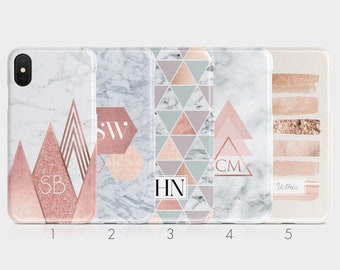 Personalised Initials Custom Hard Phone Case Marble Rose Gold Stripes Name for iPhone 14 13 12 11 Xs 5s 8 SE 6s Samsung Galaxy S20 S10