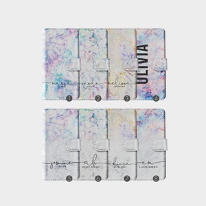 Gepersonaliseerde initialen aangepaste portemonnee flip telefoonhoesje marmer steen regenboog naam voor iPhone 15 14 13 12 11 5 5s SE 6 6s 7 8 Plus X Xr Xs Max