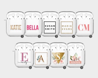 Tirita Personalisierte AirPod Case-Abdeckung für AirPods 1 2 3 4, AirPods Pro 3 2 1 Niedliche Designs für Mädchen Klare Hülle mit Clip-Schlüsselanhänger